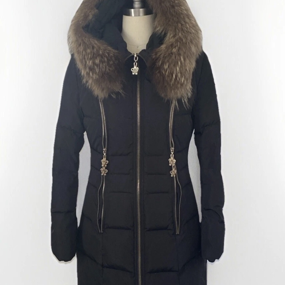 Moncler Black Puffer Jacket with Brown Fur Trim